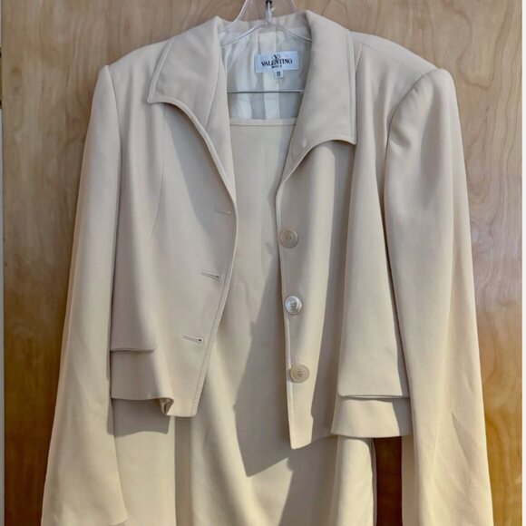 Valentino Miss V Italy Vintage Blazer Skirt Suit Cream Sz 14 Wool - Picture 6 of 8